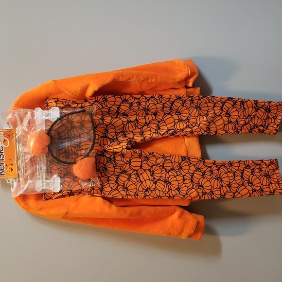 Kensie Girl 3-piece Plush Orange Top with Pumpkin Print Leggings and Headband - Picture 4 of 9